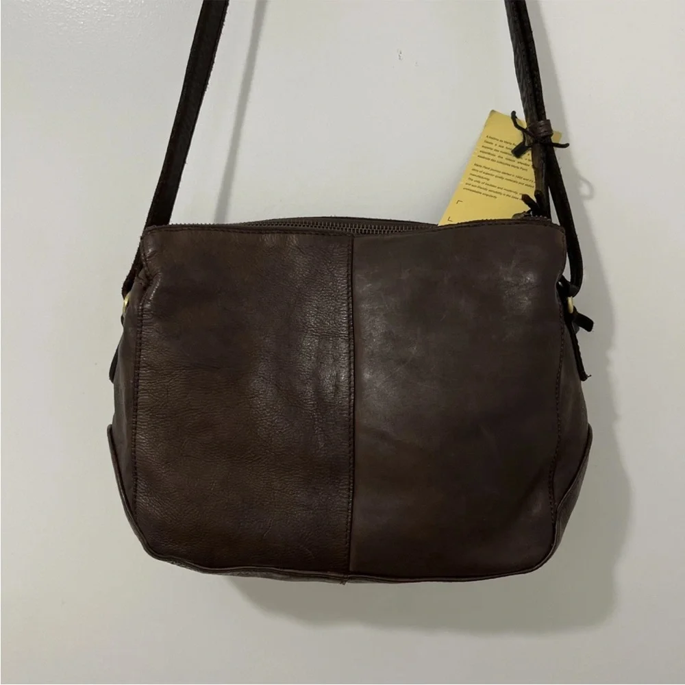 MARTA PONTI Vintage Cognac Brown Genuine Leather Crossbody Bag Purse - Picture 2 of 16